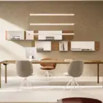 Ufficio MDF Italia con tavolo, sedie e contenitori a parete