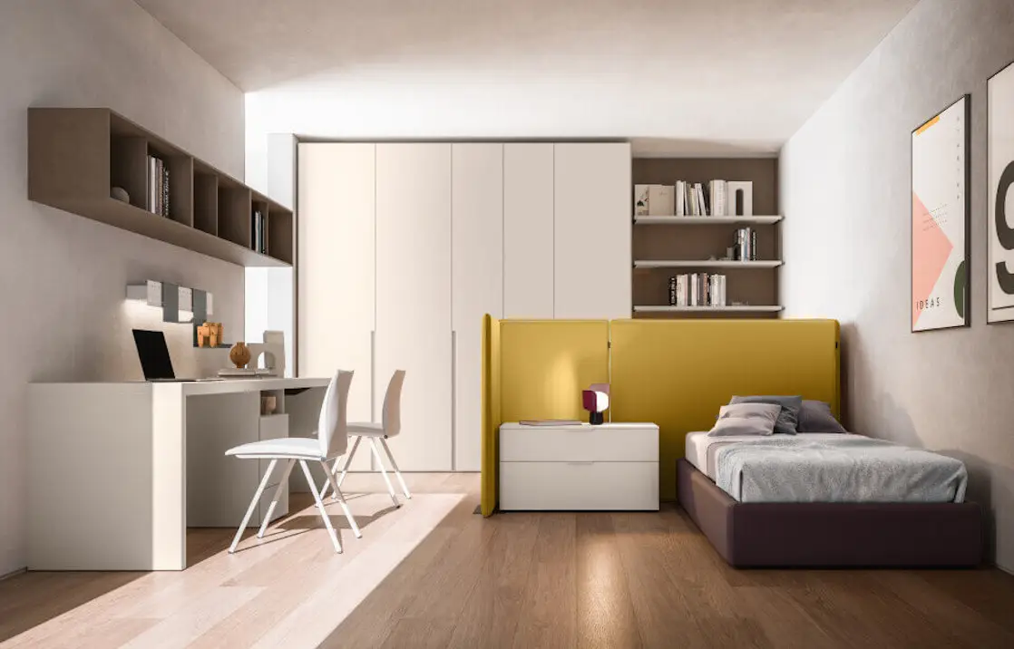 Cameretta Zalf con letto singolo, armadio e zona studio