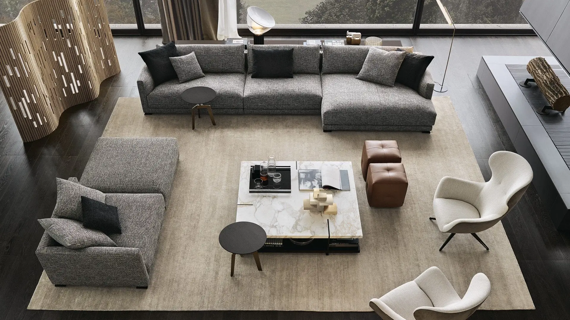 Living Poliform con divano Bristol modulare, poltrone e tavolini