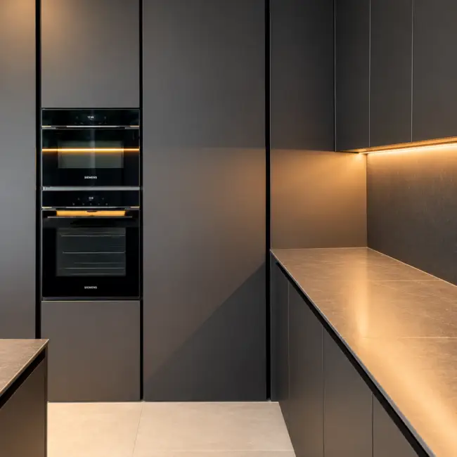 Colonne cucina Euromobil in Fenix nero con elettrodomestici integrati